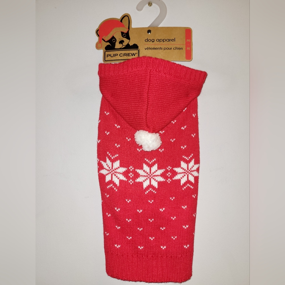 🐶 🆕️ Red Snowflake Hooded Dog Sweater Size Medium 17-20" Chest Circumference